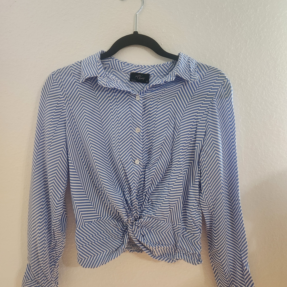 Blue Striped Button-Up Women's Top